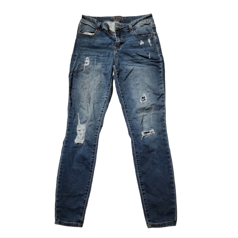 Maurices High Rise Dark Wash Distressed Jean Size S Reg